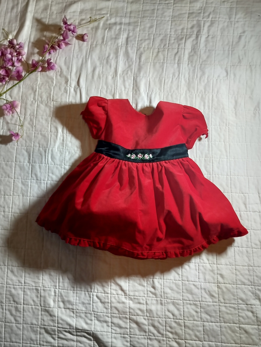 Wonderkids Red Party Dress with Black Embroidered Waistband